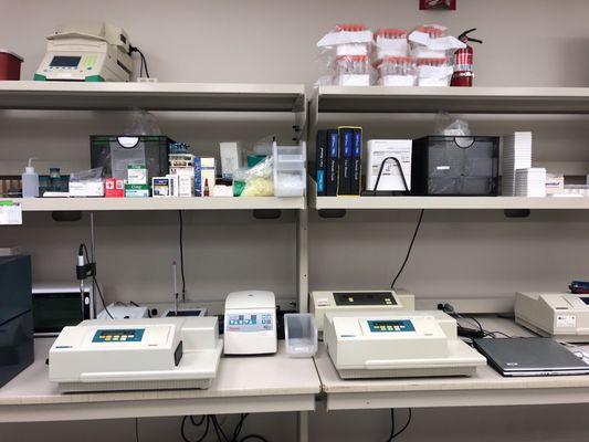 Analytical laboratory, plate readers for fluorescence, absorbance, and luminescence analysis