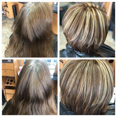 Before and After.... root retouch, highlights, and haircut