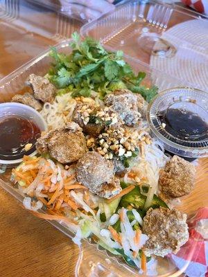 Vermicelli salad w/ vegan salt and pepper chicken