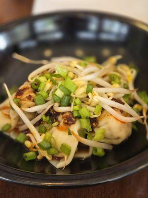 Pork and shrimp dumplings with chili oil