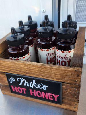 Buy your own Mike's Hot Honey. Good Day Pizza uses this as an added flavor to their pizzas.