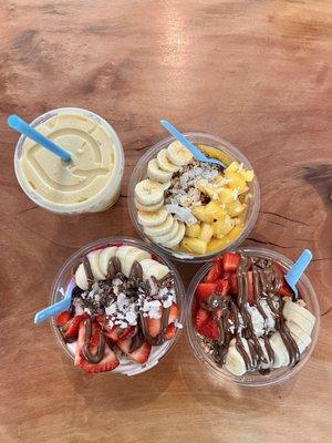 Mucho mango, half Nutella pitaya/coconut bowl, Nutella Acai Bowl