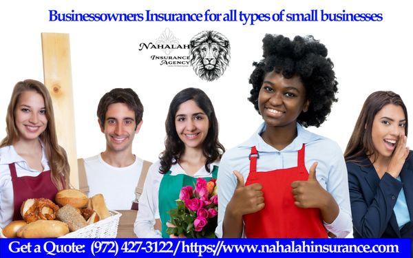 We can provide a businessowner's policy (BOP) to meet your specific needs. Get a quote: 972-427-3122 /www.nahalahinsurance.com.