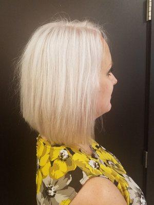 Platinum blonde bob haircut by Lisa