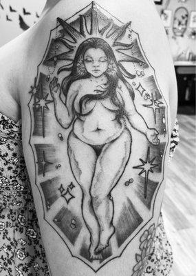 Black and Gray goddess tattoo @melonstamp