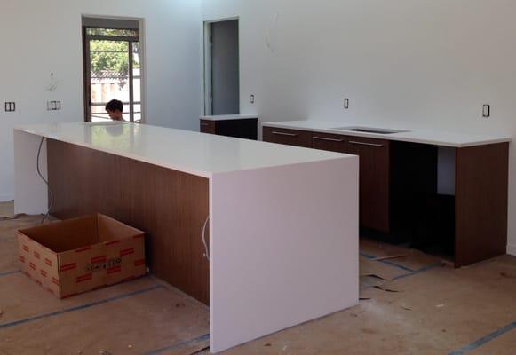 Caesarstone Blizzard countertops and waterfall