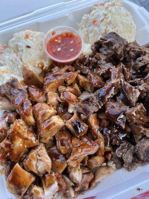 Yumbo Chicken and Steak Bowl with double potato salad.