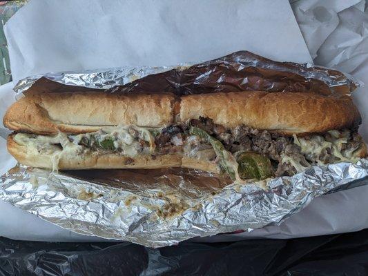 12" Philly cheesesteak with mushroom and onions.