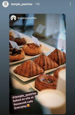 Temple Pastries are freshly baked and available at Broadcast Coffee - Roosevelt. Screenshot from IG (8/10/23)