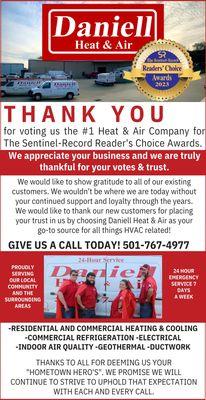 Best Heat and Air in Hot Springs Arkansas 2024 Voted #1 by the readers of The Sentinel- Record