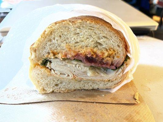 Turkey Cranberry Sandwich.... I'm sorry if you pay $9.40 for this sandwich .... You HAVE TO PUT MORE MEAT on the sandwich  .... COME ON ‍