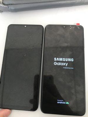 Samsung A13 screen repair before and after. Glass needed to be replaced