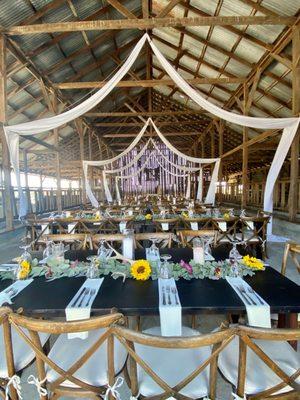 The incredible farmhouse tables and chairs.