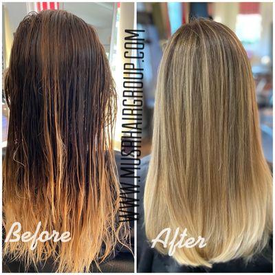 highlights and hair toning before and after