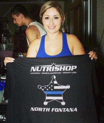 Ancira, the owner of Nutrishop North Fontana, Repping her store!