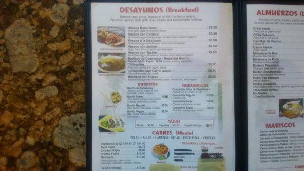 Breakfast/Desayunos Menu