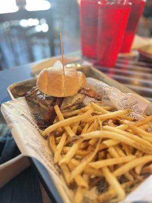 Jalapeño Peanut Butter burger with fries