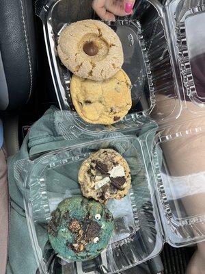 Peanut butter kiss, chocolate chip, cookies and cream, and Cookie Monster!!