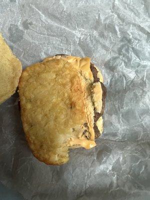 Ordered a cheeseburger w/L,T, O, P, mustard and a side hash brown - instead got one with no fixings and a hash brown inside it.