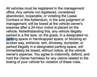 Towing notice that the property does not even follow.