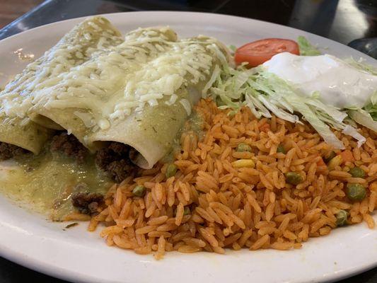 Enchiladas verde with ground beef