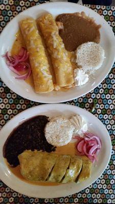 Enchiladas with shrimp and cheese (top) Burrito San Diego with shrimp, mushrooms, squash, etc.