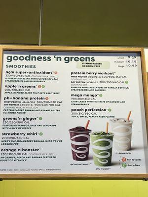 Goodness 'n greens menu