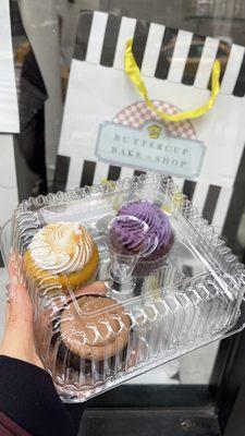 Lemon Lemon Raspberry Meringue, ube, Espresso Shot Cupcake