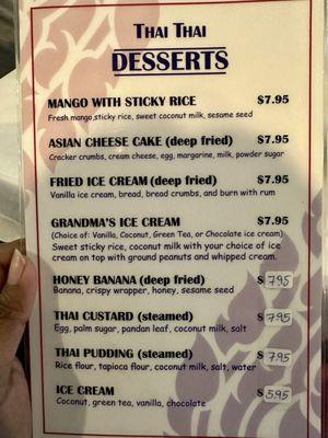 Dessert menu