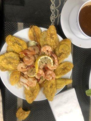 Shrimp Salad $8 with side of tostones!  Amazing flavor!!!!!