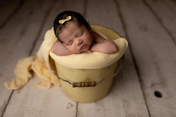 newborn baby in a bucket