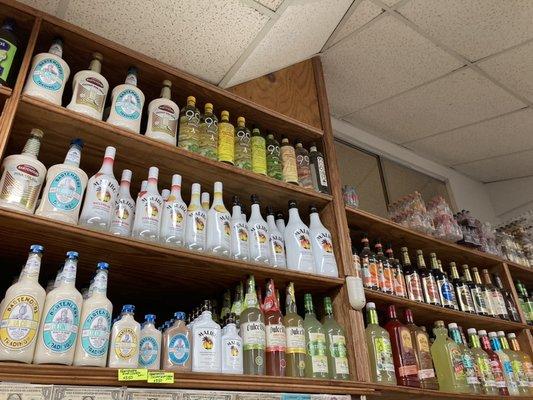 Always ask about whats on shelf! Malibu flavors, Dulce Vida Tequila flavors, Jose Cuervo Margarita flavors, Master Mix, etc. Ask away!