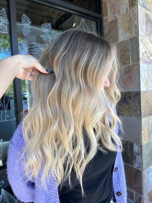 lived in balayage with solid bright ends