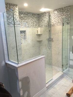 Corner Shower Door with Knee Wall