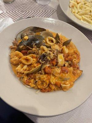 Seafood pasta. So good, very generous portion to include seafood.