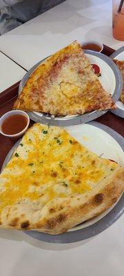 White sauce cheese and classic red sauce cheese pizza