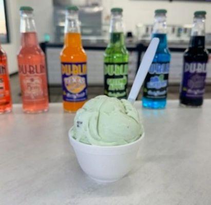 Our Mint-Choclate with our many flavors of soda behind