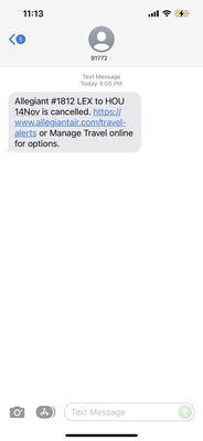 My flight was set to depart 12 hours and 11 minutes from the time I received this text.