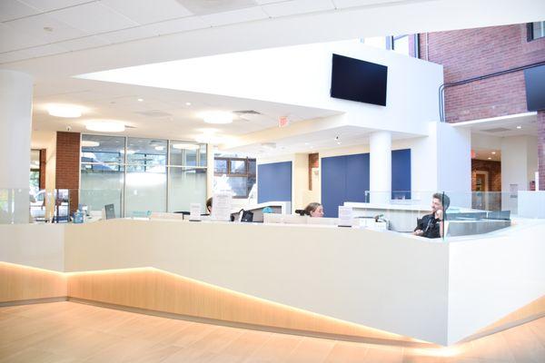 newly renovated lobby at JCC Greater Boston.