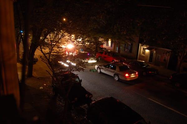 Police gathering outside of Mulberry Arts Studio, on October 15, 2006 at 1:27 a.m.