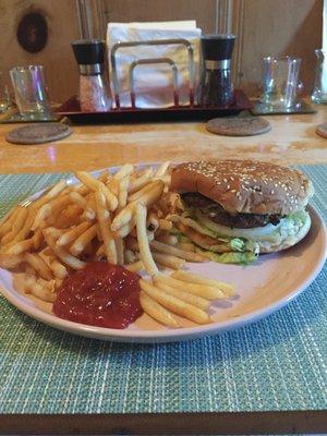 Double burger with everything and a side of fries.  One of my happy spots to go to.  Yummy burgers and fries.