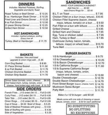 Lunch/dinner menu