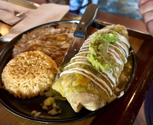 Wet La Mina Burrito w/ side rice and beans