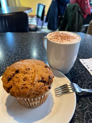 pumpkin chocolate chip muffin and dirty chai