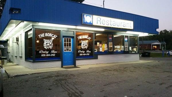 The Bobcat Dairy Bar has window service, gas pumps, or dine-in.