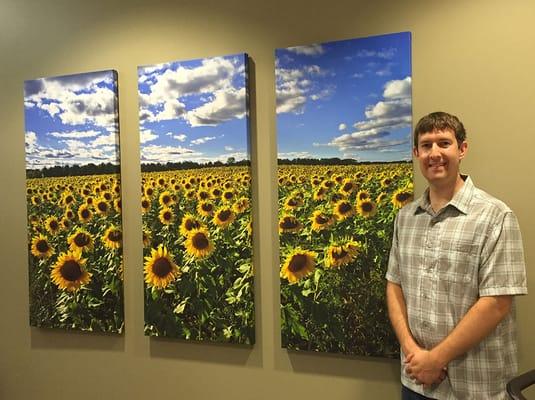 Image title, "Simply Sunflowers II" displayed at St. Luke's Hospital in Duluth, MN.