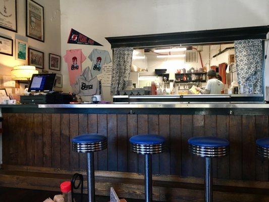 View of the kitchen and food pick-up area