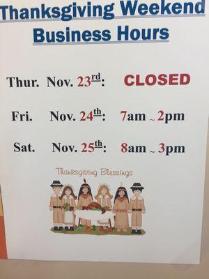 Our 2017 thanksgiving business hours