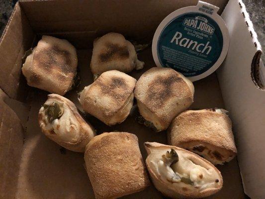 3/26/20. Jalapeño Popper Rolls, side of Ranch. $6. This store open for takeout during coronavirus pandemic.