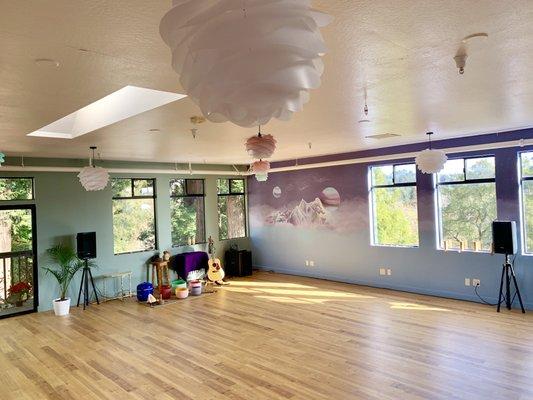 Our new wellness studio space, the home for medical therapeutic yoga classes, dance, meditation, sound healing, and more!